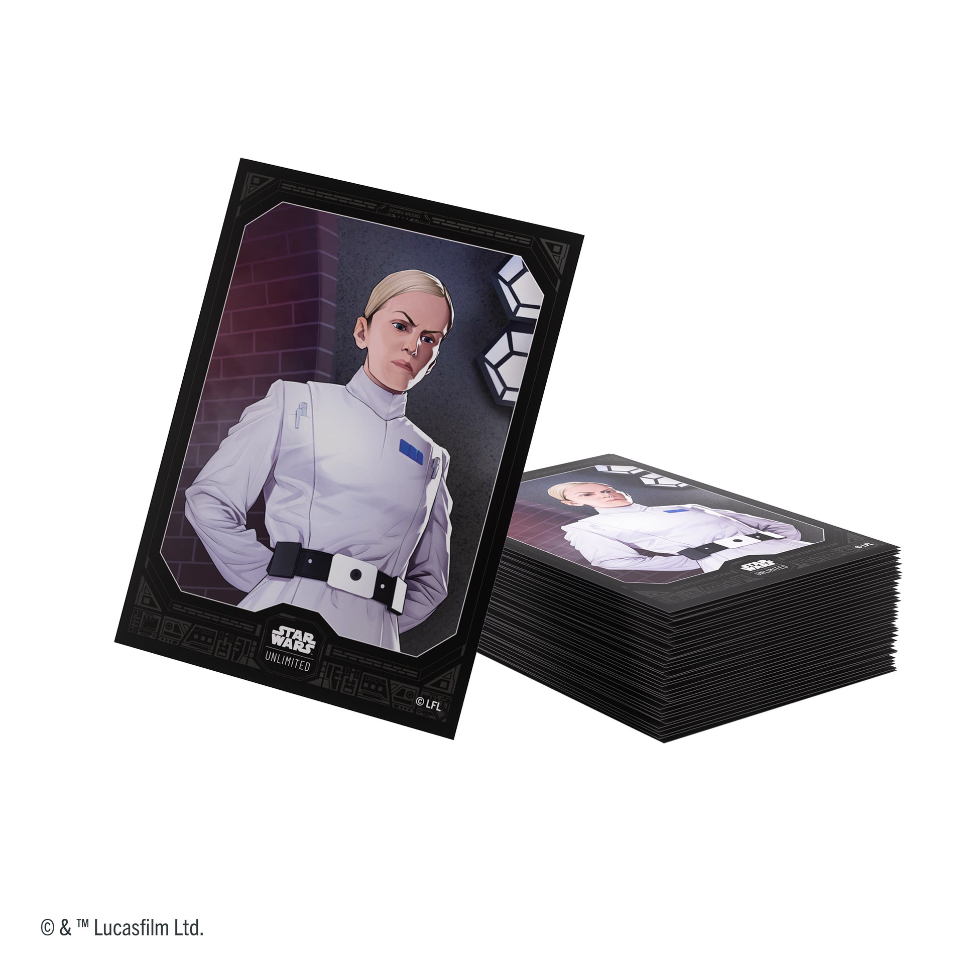 Star Wars: Unlimited Premium Art Sleeves - Dedra Meero - Premium card sleeves featuring Dedra Meero portrait in white uniform with dark background and Star Wars branding.