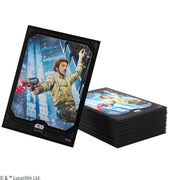 Star Wars: Unlimited Premium Art Sleeves - Cassian Andor - Stack of rectangular glossy card sleeves featuring Cassian Andor in a green jacket aiming a blaster against a blue.