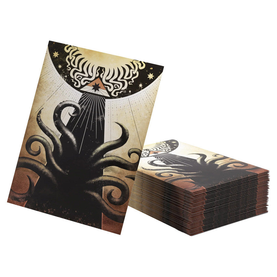 Gamegenic Deck Protector: Arkham Horror: Encounter Art Sleeves (50) (PREORDER) - Set of 50 card sleeves featuring dark, tentacled creature with celestial designs on black and beige background.