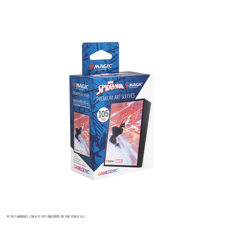 Magic: The Gathering: Marvel's Spider-Man Premium Art Sleeves - Spider-Gwen - The Gathering card sleeves featuring Spider-Gwen artwork with blue, white, and pink comic-style design, pack of 105 sleeves.