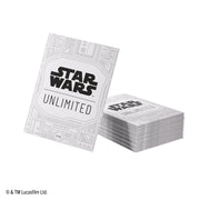 Star Wars: Unlimited Premium Art Sleeves - Icons 2027 (PREORDER) - Stack of rectangular card sleeves featuring white background with gray circuit-like patterns and bold black "Star Wars.
