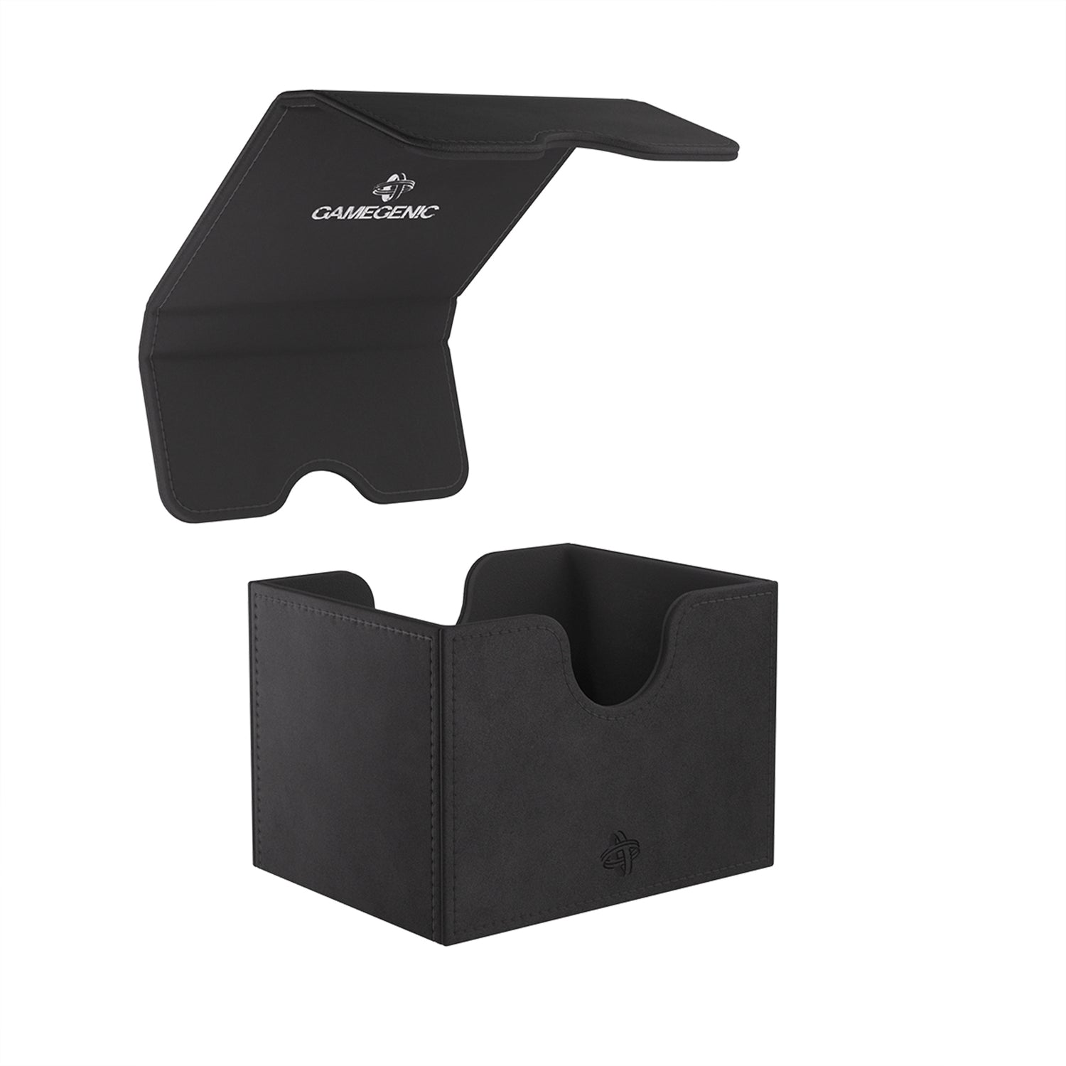 Gamegenic Sidekick 100+ XL - Black - Black rectangular deck box with hinged lid and Gamegenic logo, designed for holding 100+ cards.