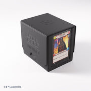Gamegenic - Star Wars Unlimited - Deck Pod - Black - Black rectangular deck box with textured surface, Star Wars Unlimited logo embossed, clear window displaying a Star Wars.