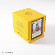 Gamegenic - Star Wars Unlimited - Deck Pod - Yellow - Bright yellow rectangular deck pod with textured surface and clear window displaying a Star Wars card.
