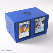 Gamegenic - Star Wars Unlimited - Double Deck Pod - Blue - Blue rectangular double deck pod with Star Wars-themed card slots and embossed logo on top.
