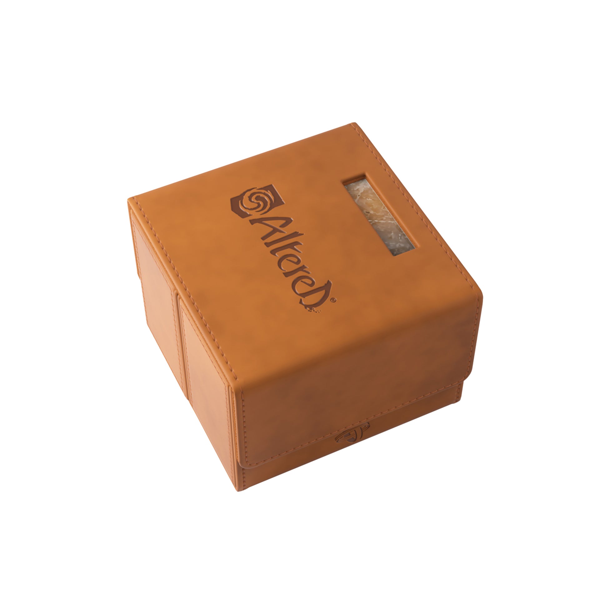 Gamegenic Deck Wallet: Altered - Brown - Brown leather deck wallet with embossed "Altered" logo and clear ID window slot.