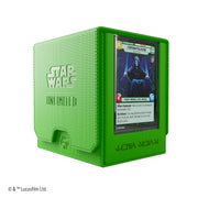 Gamegenic STAR WARS : Unlimited Twin Suns Deck Pod Green - Green textured plastic deck pod with Star Wars Unlimited logo and a clear front display holding a game card.