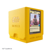 Gamegenic STAR WARS : Unlimited Twin Suns Deck Pod Yellow - Yellow rectangular plastic deck pod with ribbed texture, Star Wars Unlimited logo, and a card slot displaying a Star Wars.