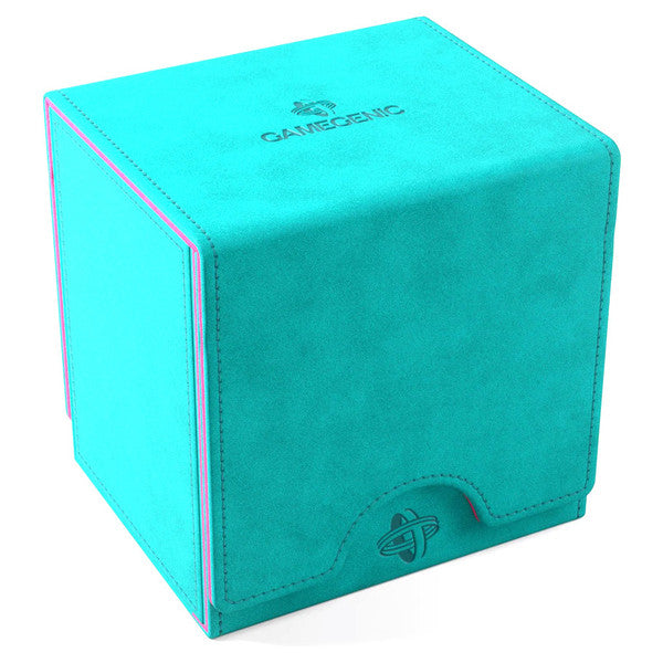 Gamegenic: Sidekick PRO 100+ XL Convertible - Teal/Pink - Teal rectangular deck box with pink stitching and Gamegenic logo embossed on top and front panel.