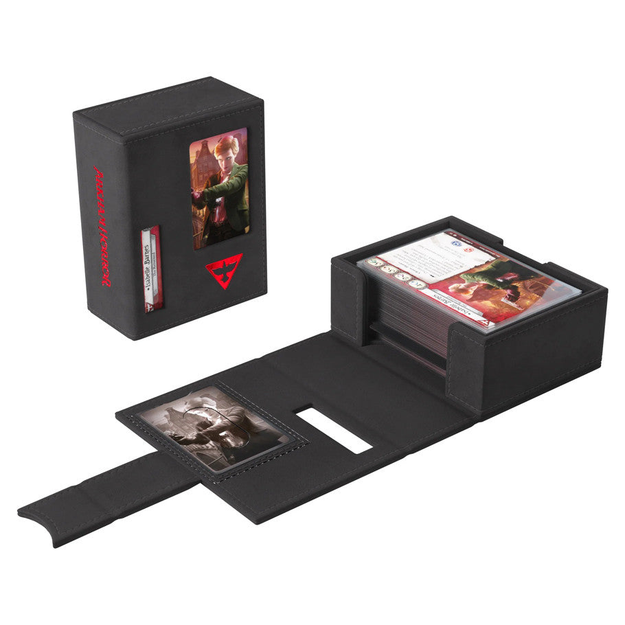 GameGenic Deck Tome: Arkham Horror: Red (PREORDER) - Black rectangular deck box with red "GameGenic" logo, featuring Arkham Horror artwork and an integrated card organizer.