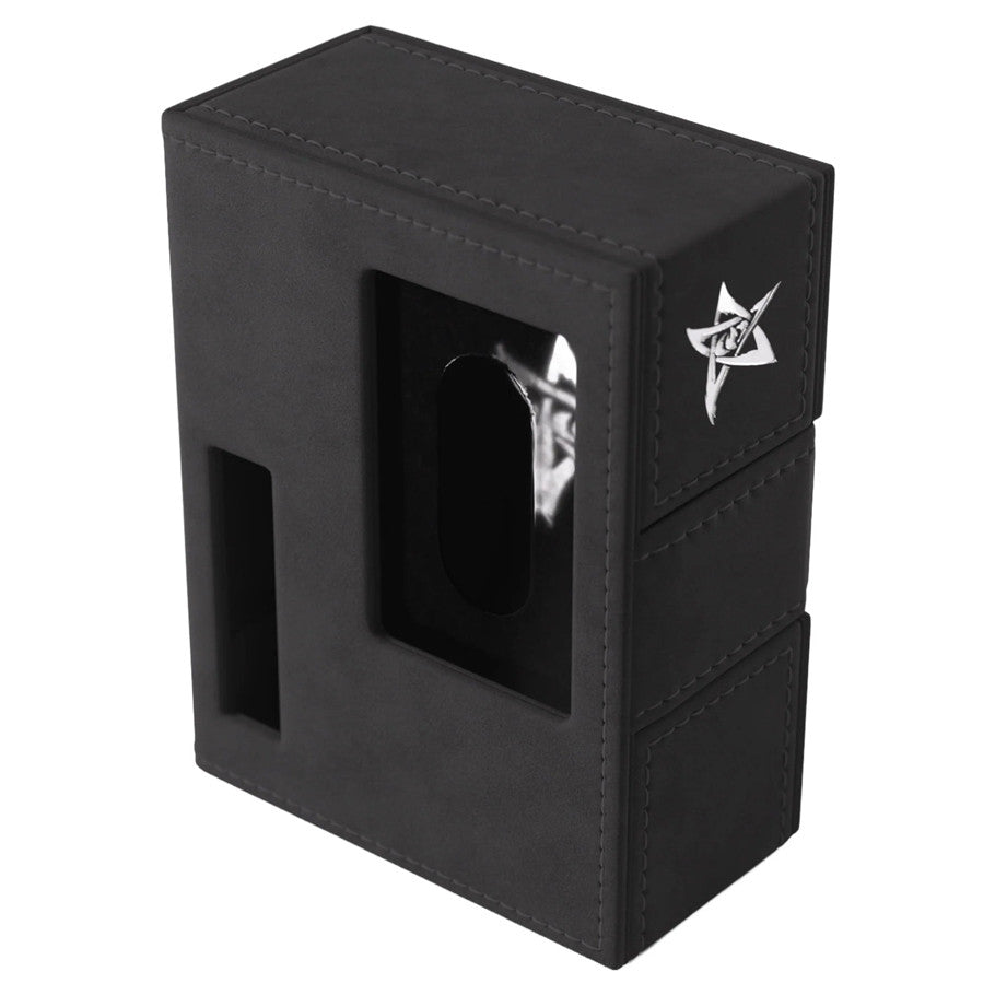 GameGenic Arkham Horror Deck Tome: Gray (PREORDER) - Gray rectangular deck box with textured surface, featuring a clear window and white star emblem on the side.