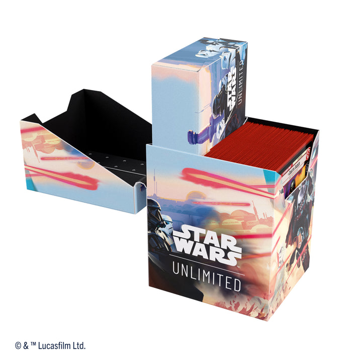 Star Wars: Unlimited Soft Crate - Mandalorian / Moff Gideon - Soft storage crate with Star Wars Unlimited Mandalorian and Moff Gideon graphics, black and red interior.