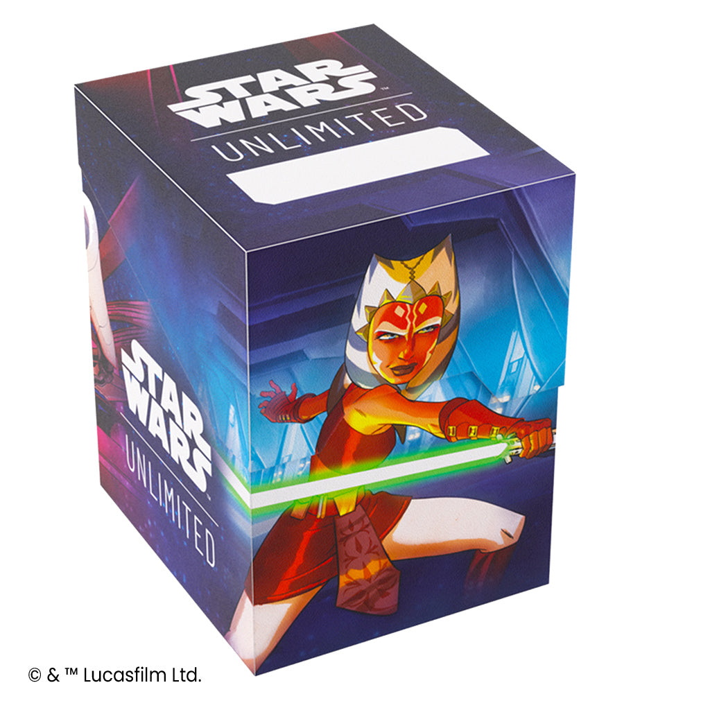 Star Wars: Unlimited Soft Crate - Ahsoak Tano / General Grievous - Purple and blue soft storage crate featuring animated Ahsoka Tano with a green lightsaber and Star Wars Unlimited branding.