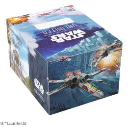 Gamegenic STAR WARS : UNLIMITED TWIN SUNS SOFT CRATE - Battle of Scarif - Rectangular soft crate featuring vibrant Star Wars Battle of Scarif artwork with X-Wing fighters and explosions on a blue.