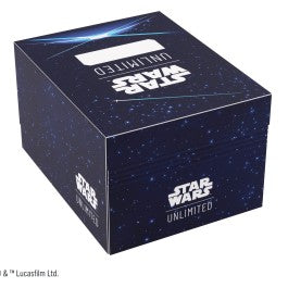 Gamegenic STAR WARS : UNLIMITED TWIN SUNS SOFT CRATE - Card Back Blue - Rectangular dark blue soft crate with starry space pattern and white Star Wars Unlimited logos on sides and top.