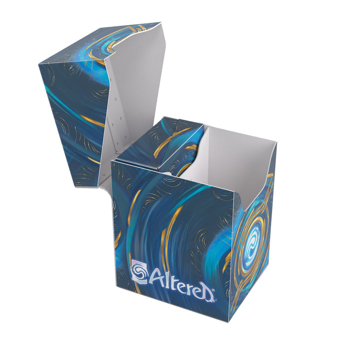 Gamegenic: Altered - Expedition Soft Box - The Crow's Eye - Blue and black rectangular soft deck box with swirling gold accents and Altered logo on the front and circular eye design on