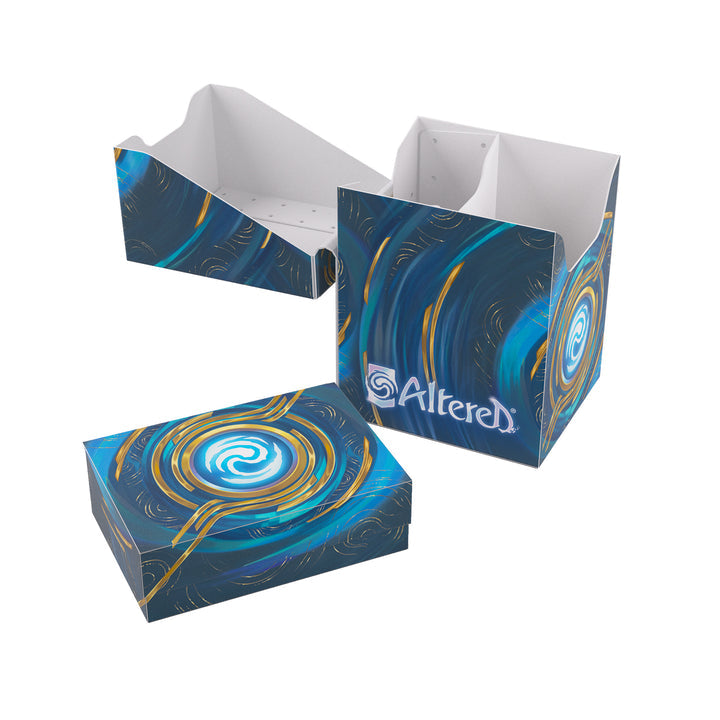 Gamegenic: Altered - Expedition Soft Box - The Crow's Eye - Blue and gold swirled rectangular card box with the word Altered, featuring two internal compartments and removable lid.