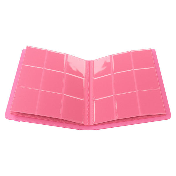 GameGenic 18-Pocket Prime Album - Pink - Pink card binder album with 18 clear plastic pockets, open flat for easy viewing.
