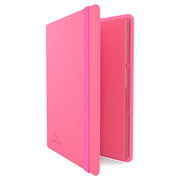 GameGenic 18-Pocket Prime Album - Pink - Bright pink card binder album with a smooth cover and an elastic closure band, open to reveal clear 18-pocket page sheets.