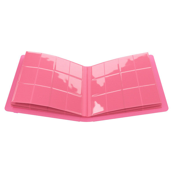GameGenic 24-Pocket Prime Album - Pink - Pink card binder album open to show clear 24-pocket plastic sleeves for trading cards.