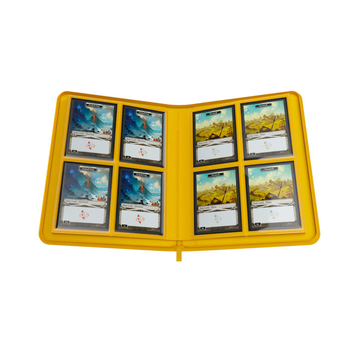 GameGenic 8-Pocket Zip-Up Album - Yellow - Yellow zip-up card binder album with eight clear pockets per page holding trading cards.