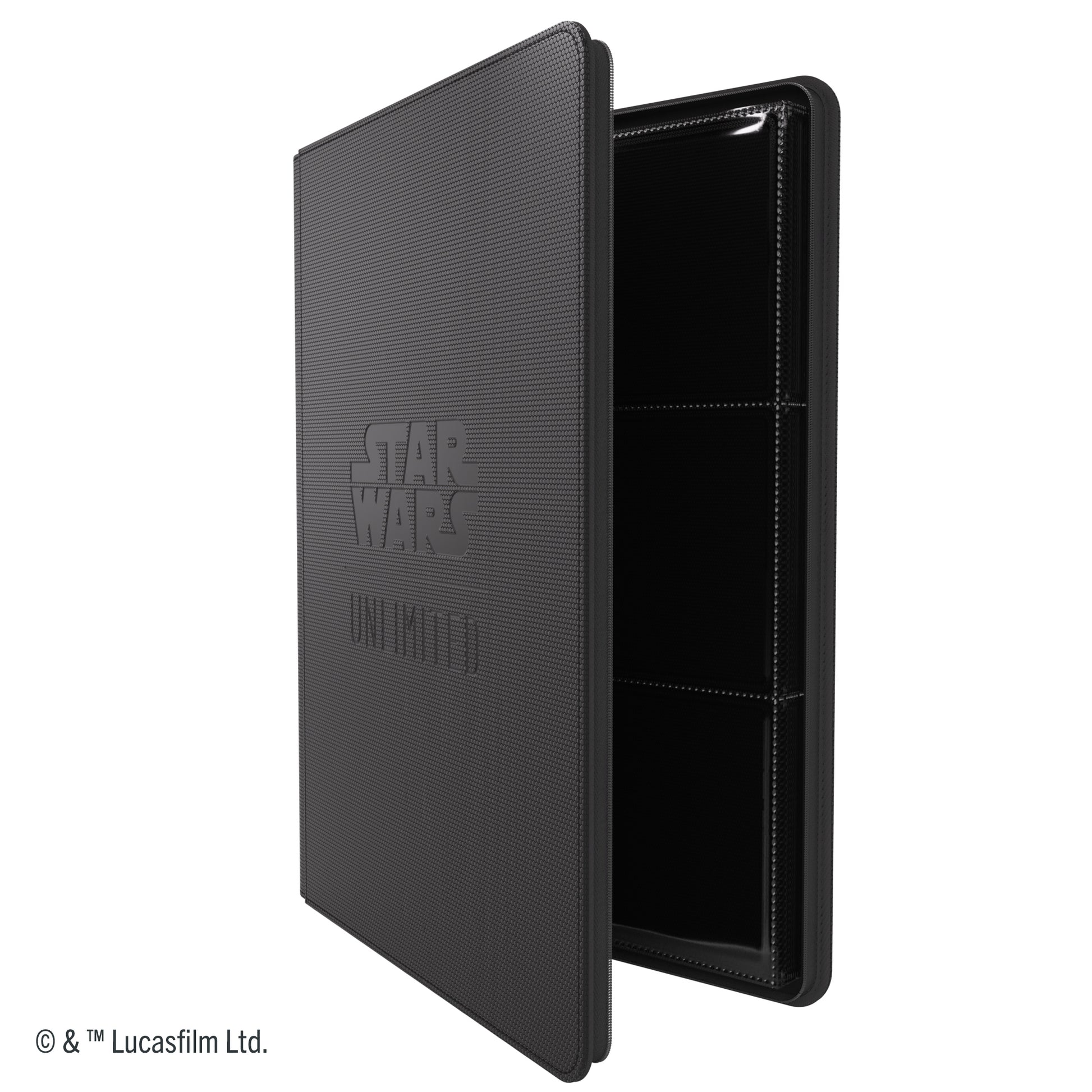 Gamegenic STAR WARS : Unlimited Zip-Up Album 18-Pocket Black - Black zip-up album with embossed Star Wars logo, durable cover, and clear 18-pocket card pages inside.