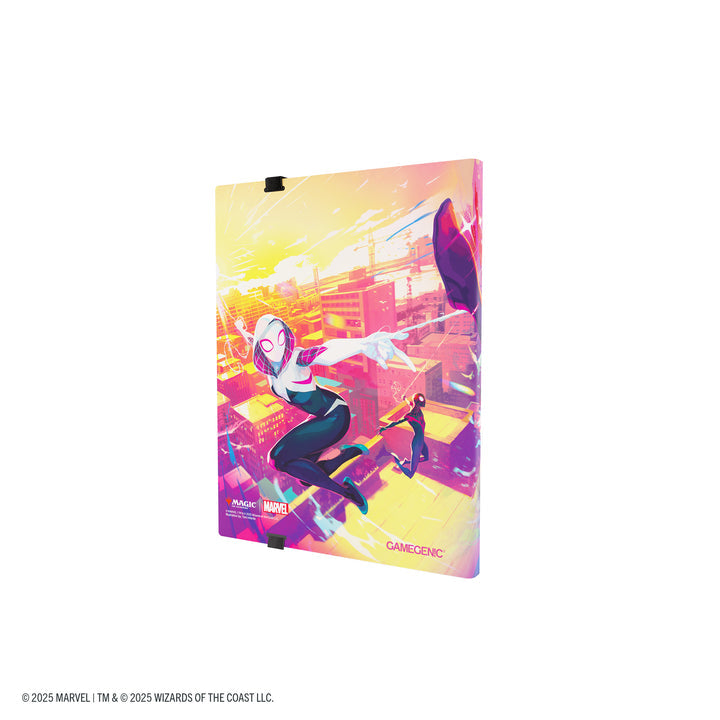 Magic: The Gathering: Marvel's Spider-Man 18-Pocket Album - Spider-Man/Spider-Gwen - Colorful card album with Spider-Gwen swinging through a cityscape, featuring pink, yellow, and purple tones and 18-pocket.