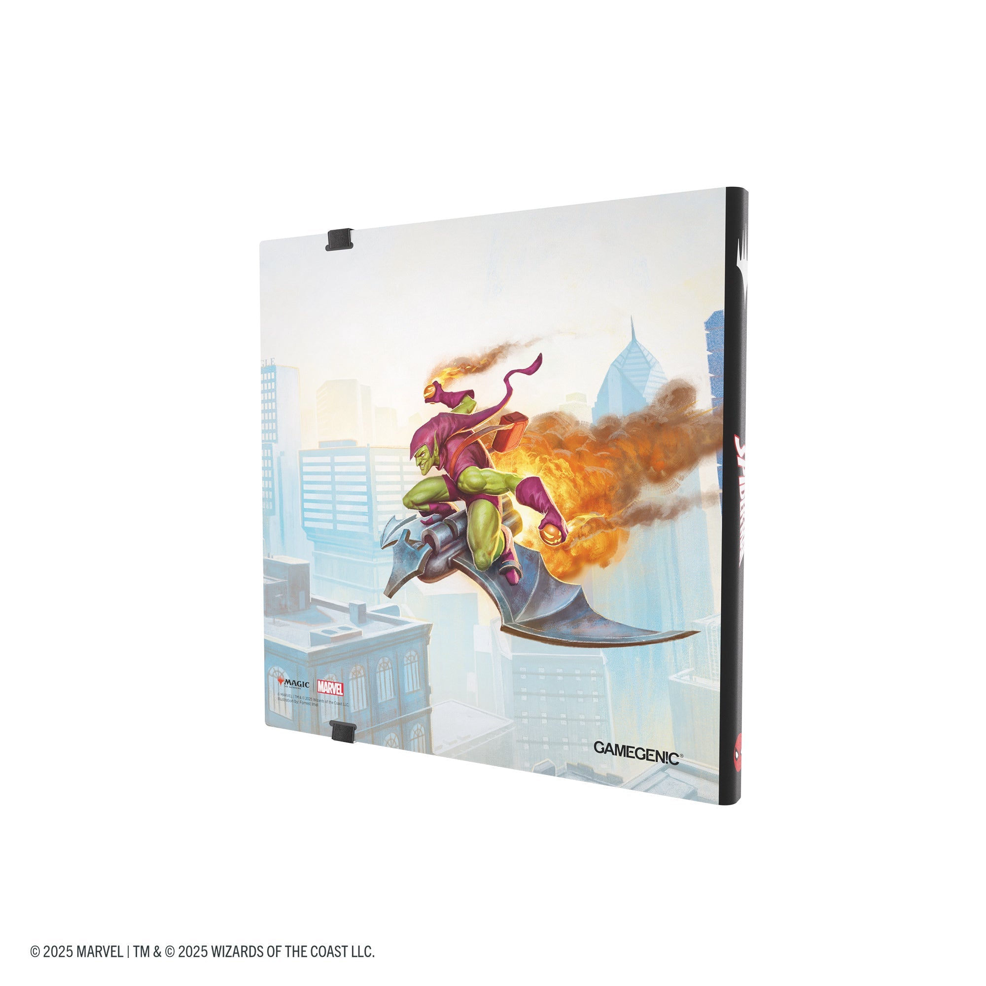 Magic: The Gathering: Marvel's Spider-Man 24-Pocket Album - Spider-Man/Green Goblin - The Gathering 24-pocket binder with Spider-Man and Green Goblin artwork, city skyline background, and dynamic comic-style.
