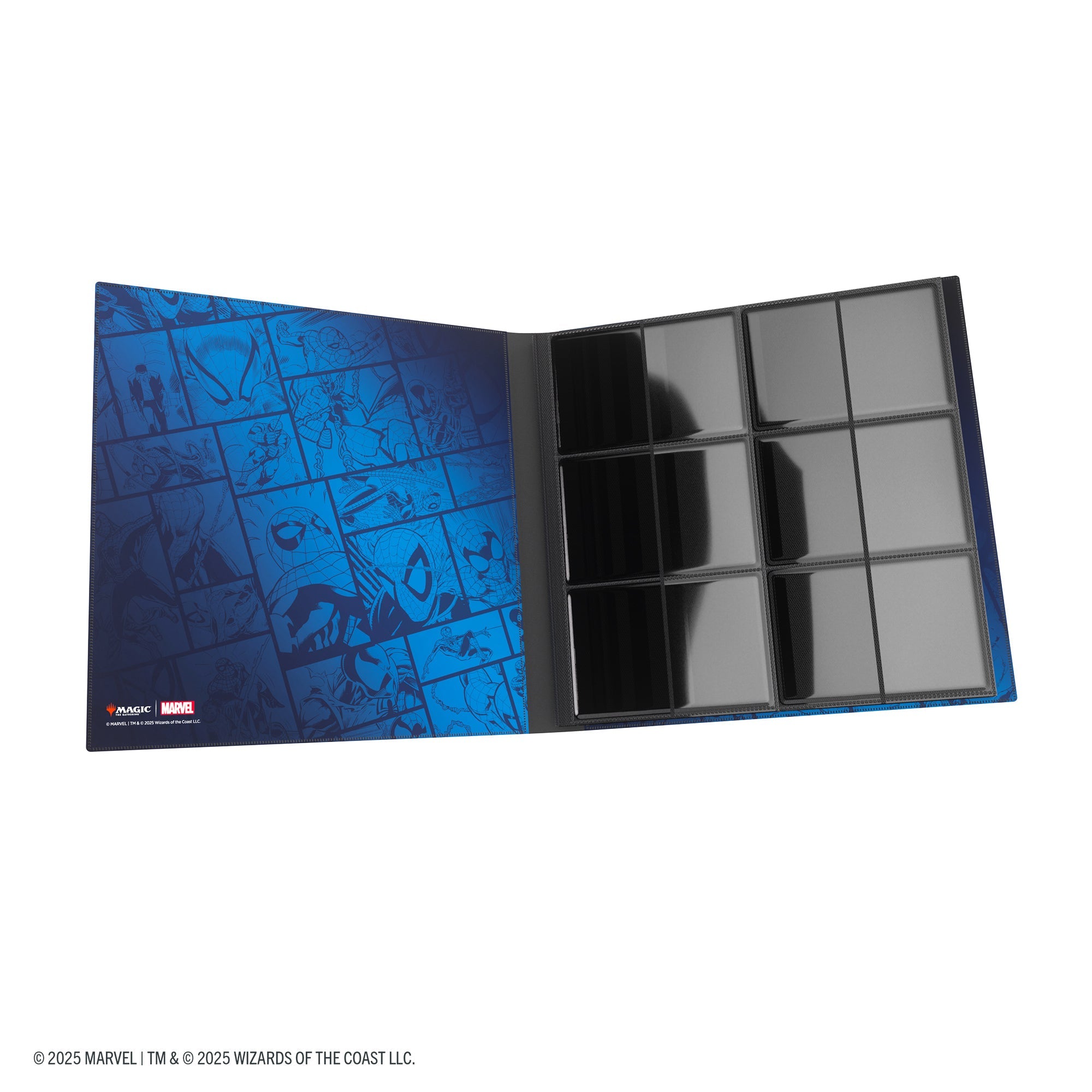 Magic: The Gathering: Marvel's Spider-Man 24-Pocket Album - Spider-Man/Green Goblin - The Gathering 24-pocket binder album featuring black card sleeves and subtle Spider-Man comic art on the inside cover.