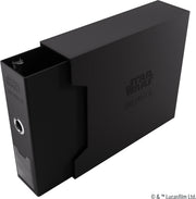 Gamegenic STAR WARS : Unlimited Premium Cardport XL - Black rectangular card storage box with Star Wars Unlimited logo and partially visible sliding inner compartment.