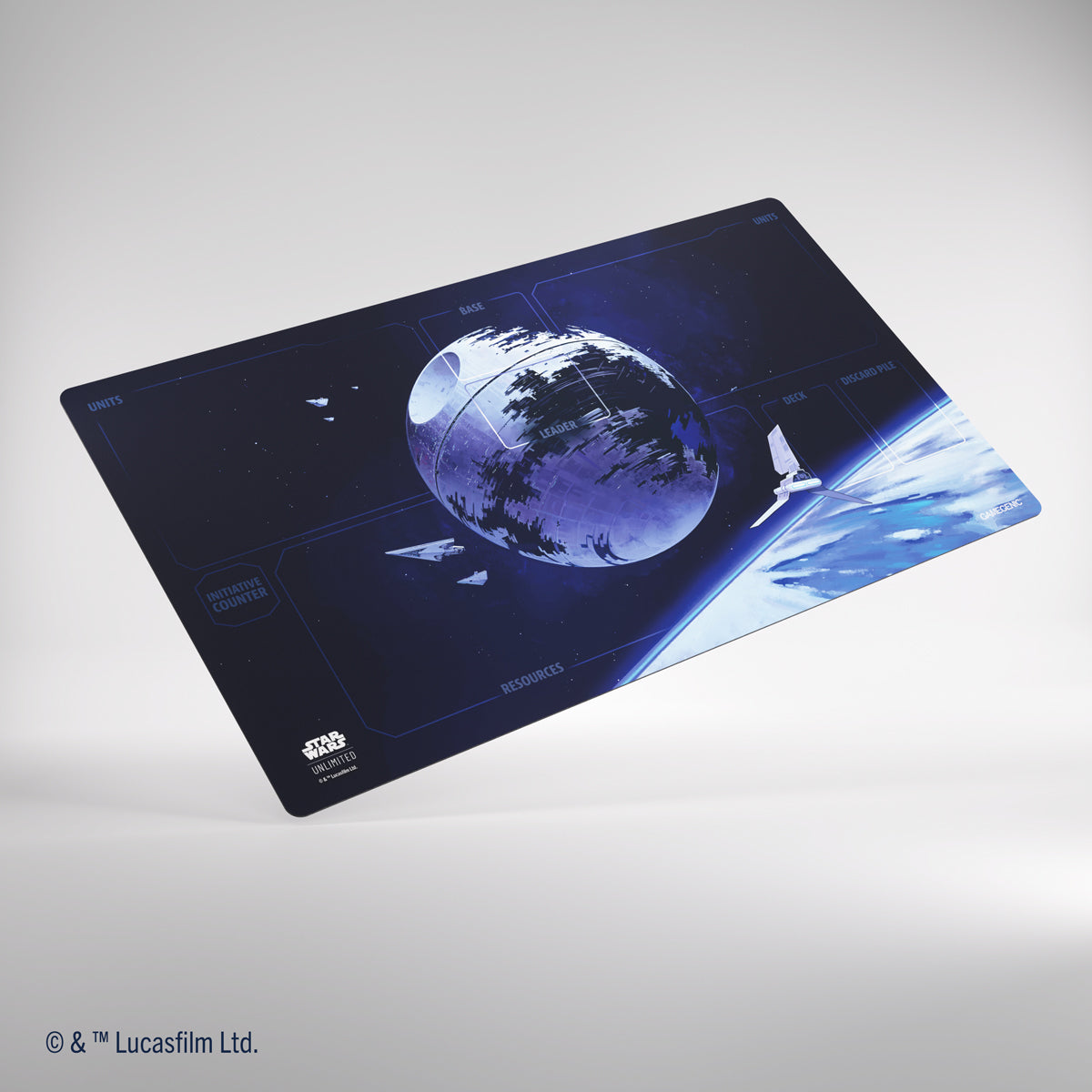 Star Wars: Unlimited - Rectangular playmat featuring a dark blue Star Wars space scene with the Death Star and starships.
