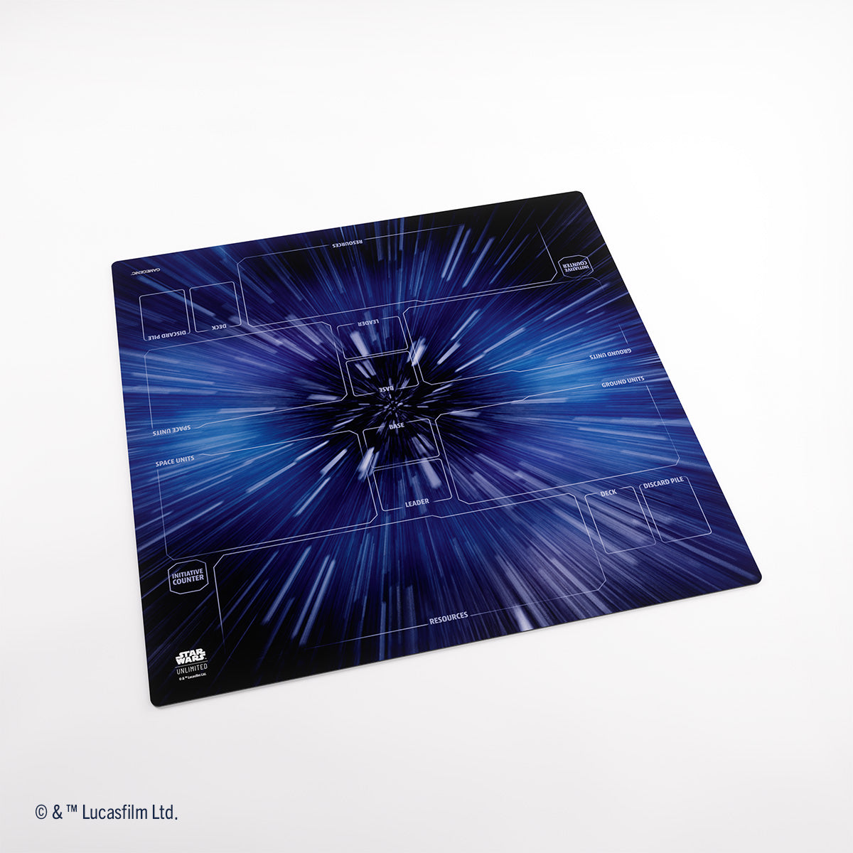Star Wars: Unlimited Playmat XL - Square gaming playmat with blue and black hyperspace design and white grid markings for cards.