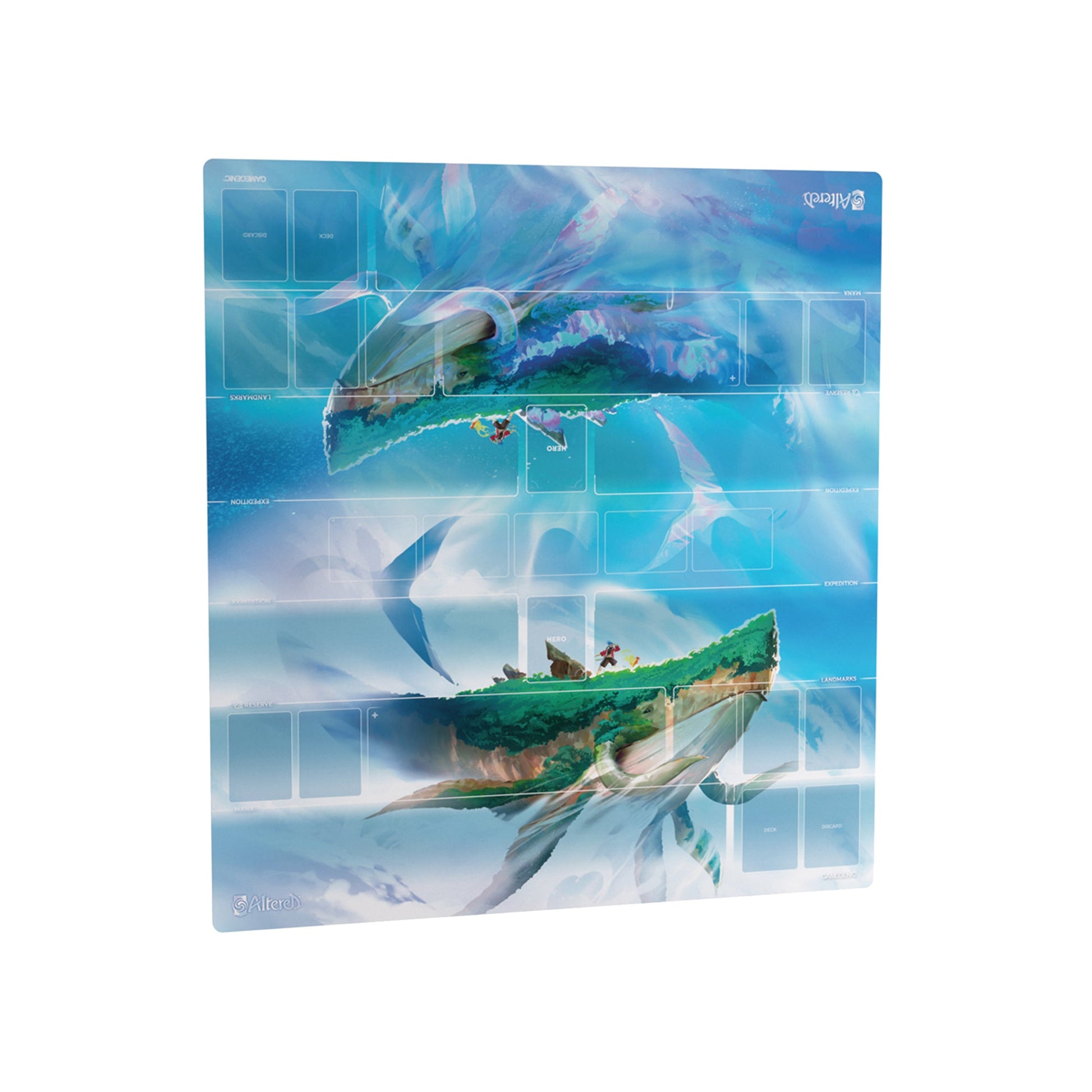 Gamegenic Prime: Game Mat XL - Altered - Blue gaming mat with detailed illustration of a whale and ocean waves, featuring grid layout for cards or game pieces.