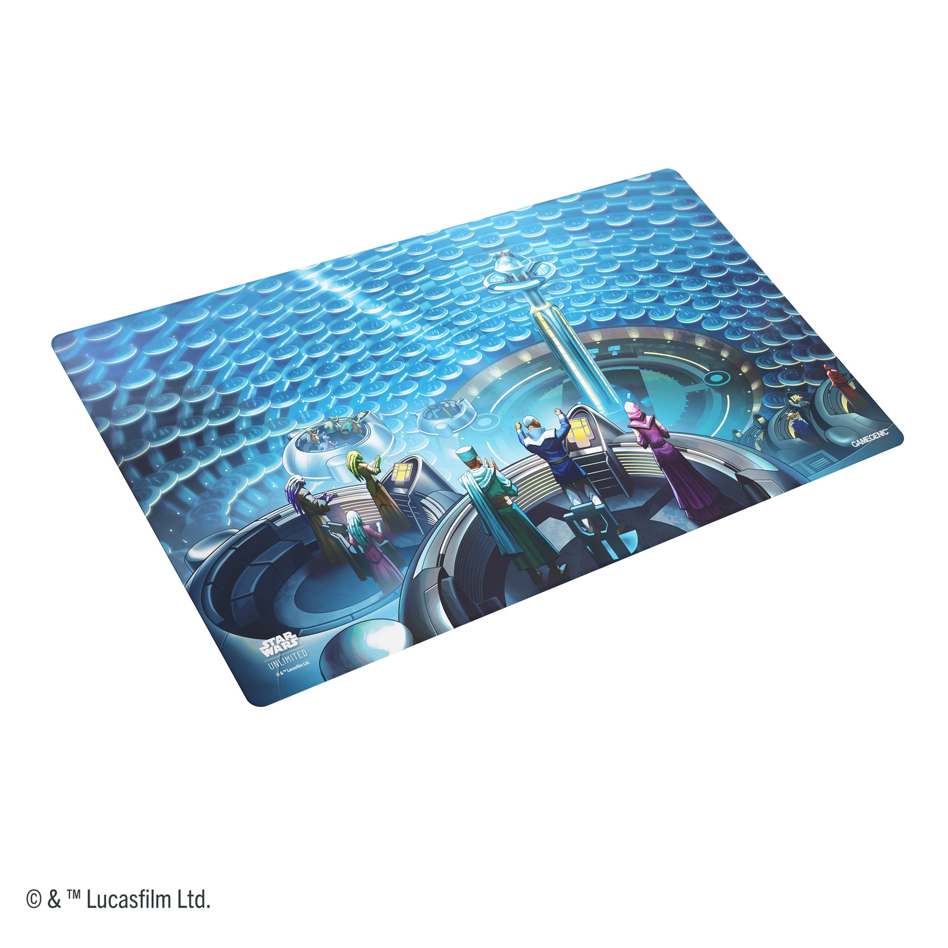 Star Wars: Unlimited Game Mat - Galactic Senate - Rectangular game mat featuring a detailed Star Wars Galactic Senate scene in shades of blue with animated characters and.