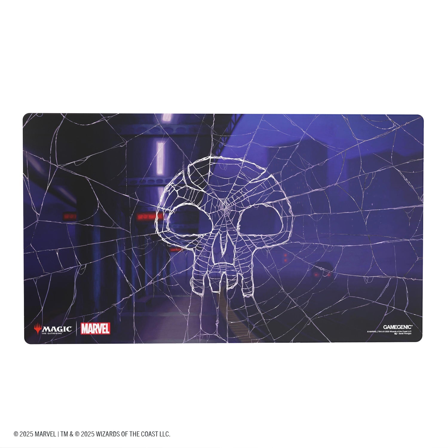 Magic: The Gathering: Marvel's Spider-Man Shiny Playmat - Spider-Man Swamp - Rectangular playmat with dark purple and black tones featuring a large stylized spider skull and web design in white lines.