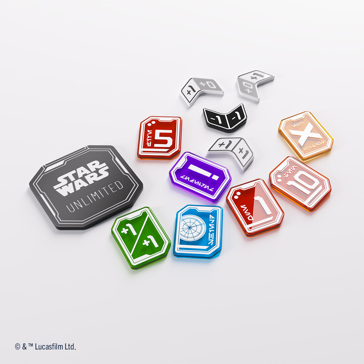 Gamegenic Star Wars: Unlimited Premium Tokens - Unlimited premium tokens including hexagonal and cube shapes with various symbols and numbers.