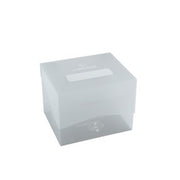 Deck Box: Side Holder 100+ XL Clear - Clear translucent plastic deck box with square shape and hinged lid for holding 100+ cards.