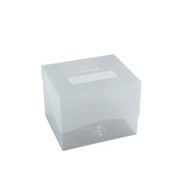 Deck Box: Side Holder 100+ XL Clear - Clear translucent plastic deck box with square shape and hinged lid for holding 100+ cards.