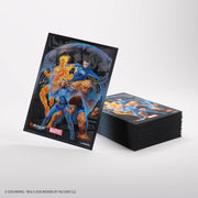Gamegenic Premium Art Sleeves: Marvel Super Heroes - The Fantastic Four - Matte black card sleeves featuring vibrant Fantastic Four characters in blue and orange on the front, designed for.