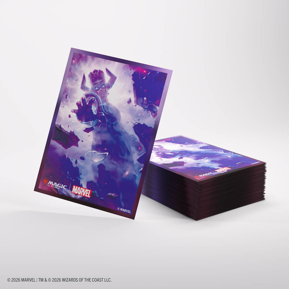Gamegenic Premium Art Sleeves: Marvel Super Heroes - Galactus Token - Purple card sleeve featuring Galactus artwork with cosmic background and Marvel logo.