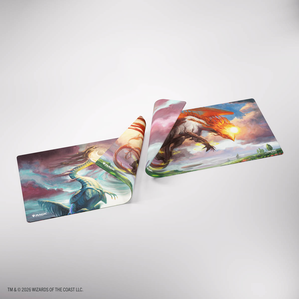 Gamegenic Double-sided Playmat: Lorwyn Eclipsed - Eirdu, Carrier of Dawn/Isilu, Carrier of Twilight (PREORDER) - Double-sided playmat featuring vibrant fantasy artwork with a radiant dawn figure on one side and a fiery twilight creature.