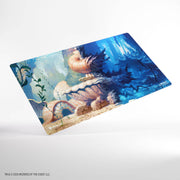 Gamegenic Shiny Playmat: Lorwyn Eclipsed - Hallowed Fountain - Rectangular playmat featuring vibrant blue and beige fantasy artwork with organic shapes and underwater-like scenery.