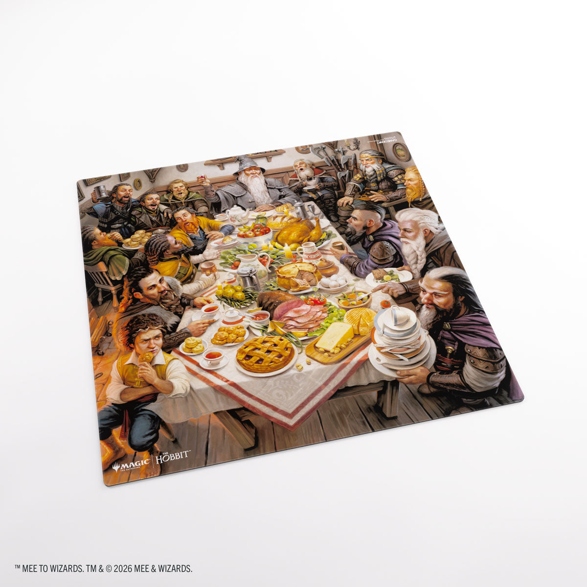 Gamegenic- Magic: The Gathering | The Hobbit Prime 2-Player Playmat - Bilbo's Pantry - Rectangular playmat featuring detailed, vibrant illustration of Bilbo's pantry feast with hobbits gathered around a table.