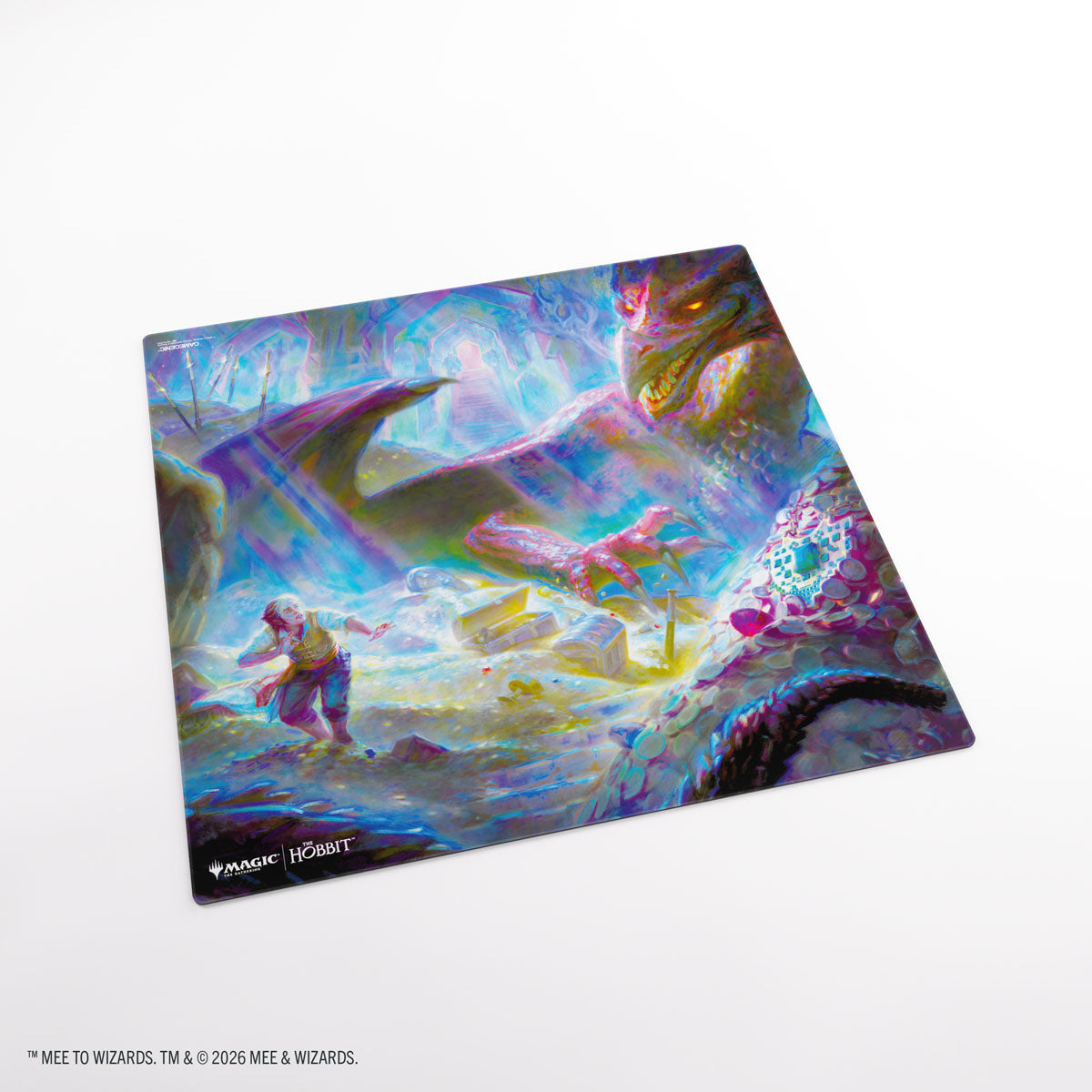 Gamegenic- Magic: The Gathering | The Hobbit Prime 2-Player Playmat - The Desolation of Smaug - Colorful playmat featuring a detailed fantasy scene with a dragon and warriors, designed for two players.
