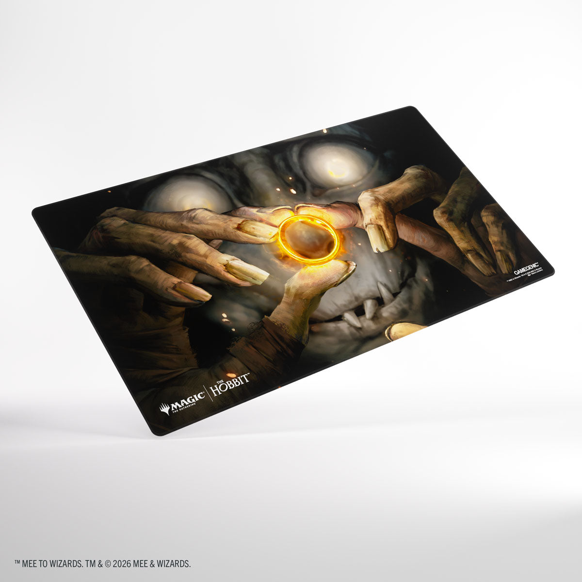 Gamegenic- Magic: The Gathering | The Hobbit Shiny Playmat - My Precious - Rectangular gaming playmat featuring dark, detailed artwork of Gollum holding the glowing One Ring with large eyes and.