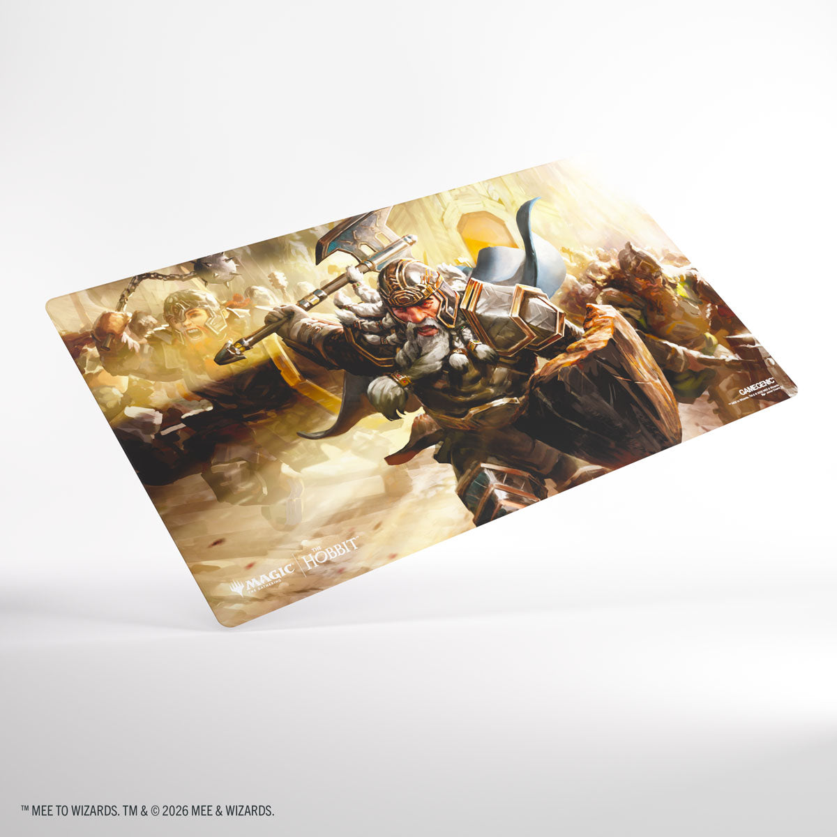Gamegenic- Magic: The Gathering | The Hobbit Prime Playmat -Thorin, Mountain-king - Rectangular playmat featuring detailed artwork of Thorin Oakenshield in ornate armor wielding a sword, set against a battle.