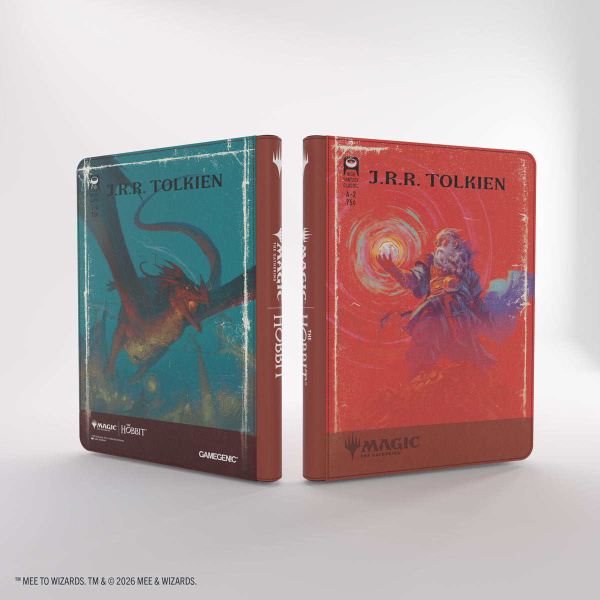 Gamegenic- Magic: The Gathering | The Hobbit Zip-Up Album 18-Pocket - The Arkenstone/ Smaug, Worm of Dread - Zip-up card binder featuring red and teal covers with artwork of Smaug the dragon and Gandalf the wizard, themed around The.