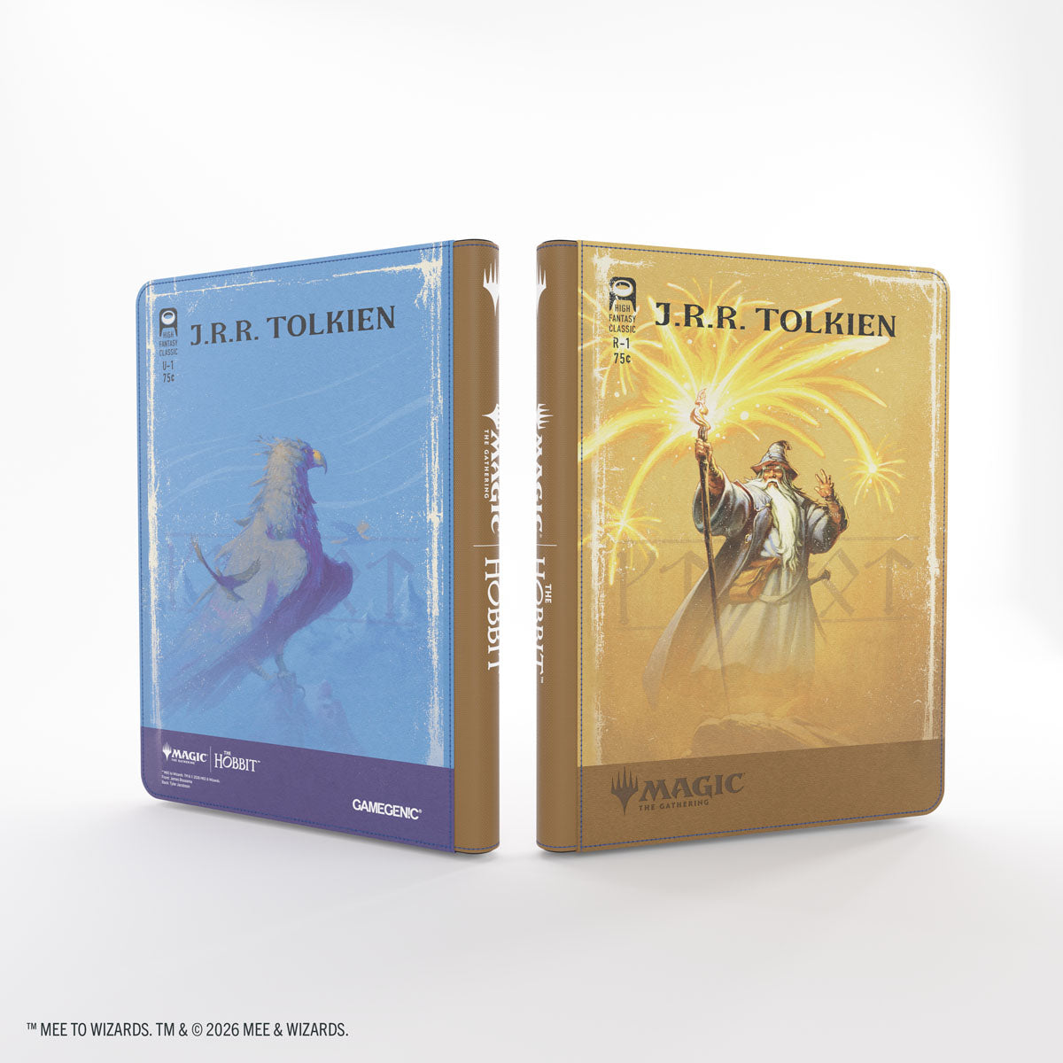 Gamegenic- Magic: The Gathering | The Hobbit Zip-Up Album 18-Pocket - Gandalf, Goblin's Bane/ The Lord of the Eagles - Zip-up card binder with 18 pockets featuring dual-themed covers of Gandalf casting a spell on gold and Goblin's Bane wolf.