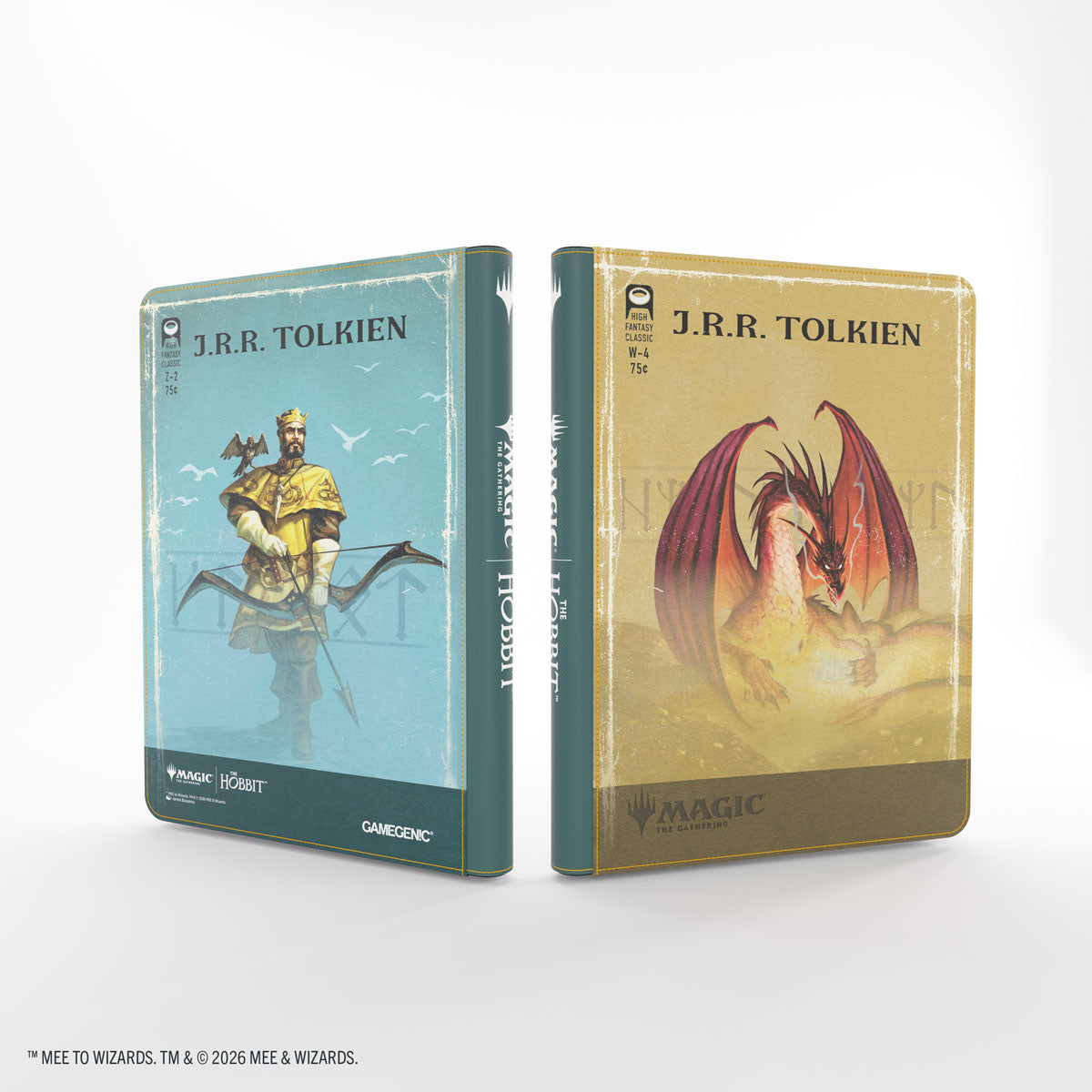 Gamegenic- Magic: The Gathering | The Hobbit Zip-Up Album 18-Pocket - Gleaming Splendor/ The King of Dale - Dual-sided zip-up card binder featuring J.R.R. Tolkien art; front with golden dragon on tan, back with armored king on teal,
