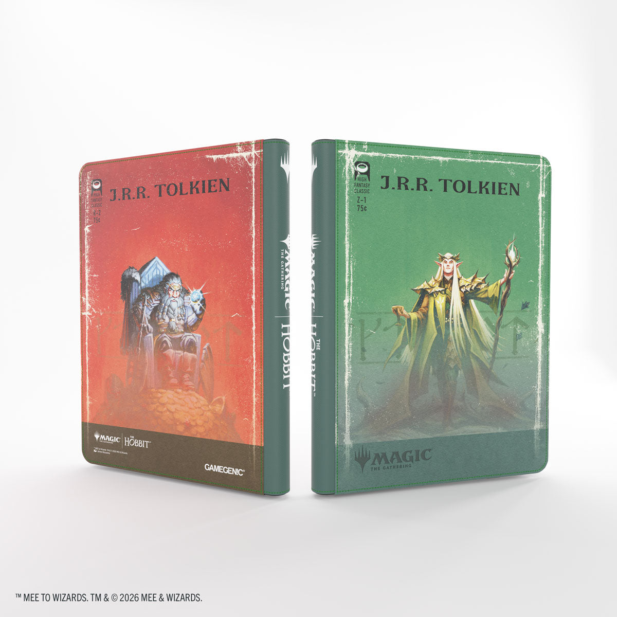 Gamegenic- Magic: The Gathering | The Hobbit Zip-Up Album 18-Pocket - elf 1 (alt design)/Dwarf 1 (alt design) - The Gathering card binder with red elf design on one side and green dwarf design on the other, featuring 18-pocket zip-up.